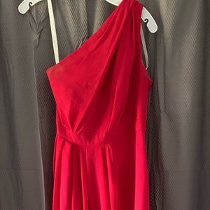 One shoulder with slit, Apple Red, David’s Bridal Bridesmaid Dress